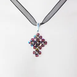 Pendant 45cm - Theophanie-Black Organza - Pendant 45cm - Laiton argenté